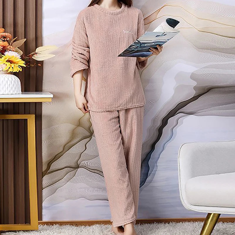 O-Neck Pullover Top + Plaid Loose Elastic Waist Pants Set