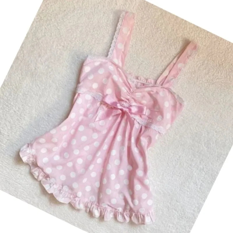 Polka Dot Lace Patchwork Crop Tank Top