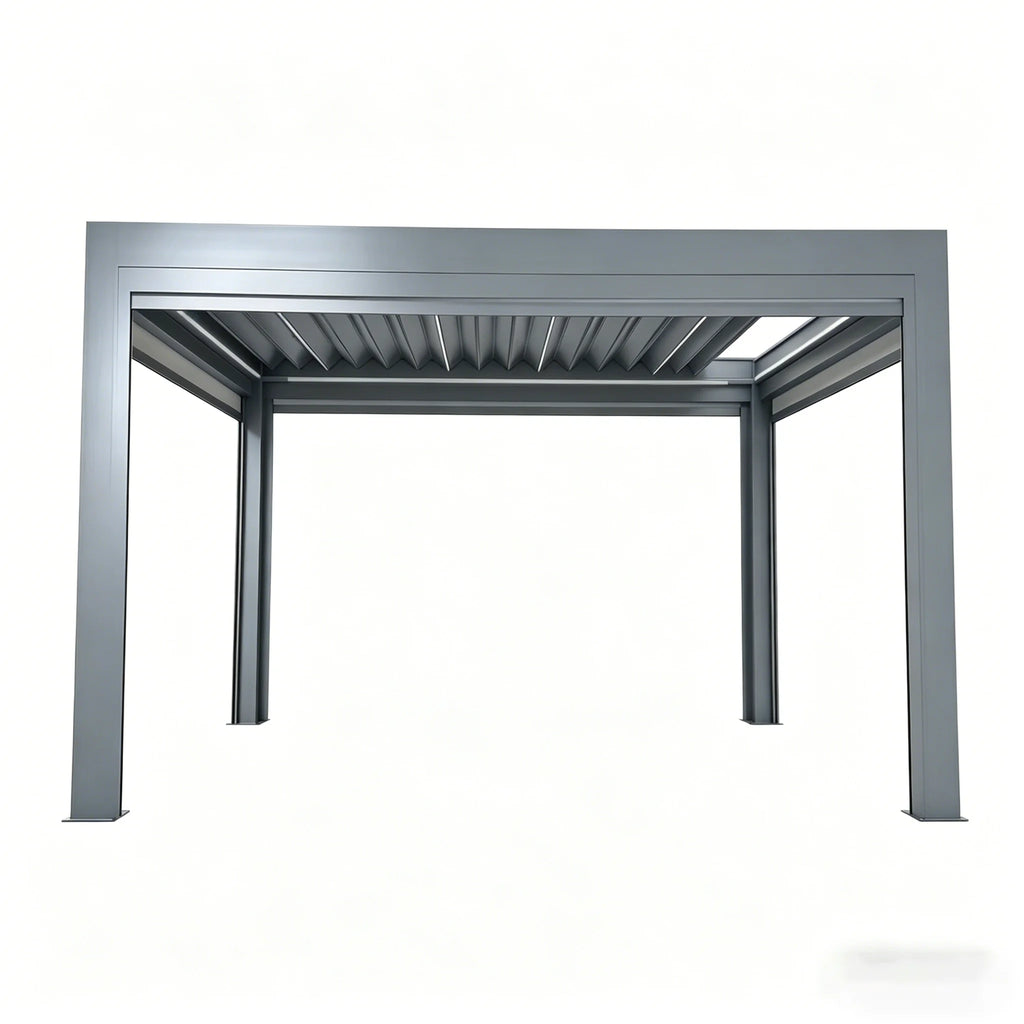 Motorized Retractable Outdoor Gazebo with Louvered Roof, Waterproof, Pressure & UV Resistant