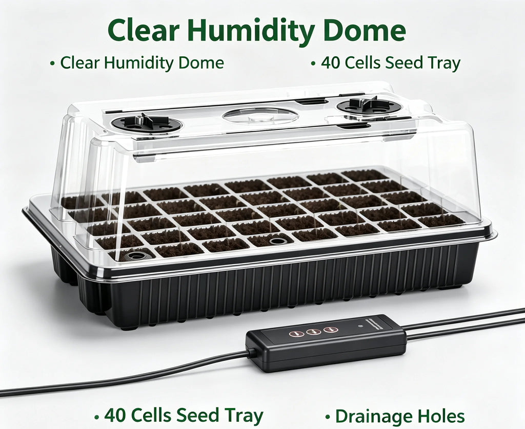 HTMCK 1 Set, Seed Starter Trays With 2 Long Strip Grow Lights, 40 Cells Seed Starter Kit With Humidity Dome For Home Gardene
