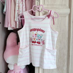 Blusa Estampada Kawaii Sweet Lolita para Mujer Manga con Volantes Encaje Camiseta con Ribete de Lazo Decoración Personaje de Dibujos Animados Estampado Integral Top Lindo