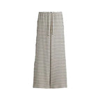 Conjunto de dos piezas elegante de punto a rayas para mujer, top y pantalón, informal, manga corta, cuello V, jersey con cordón ajustable, pantalón largo de pierna ancha, traje de moda 2025