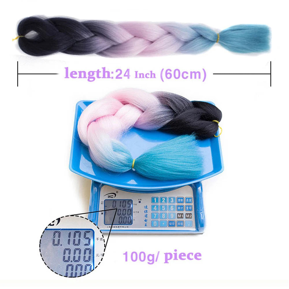 Synthetic 24Inch Long Jumbo Braids Extensions Yaki Straight Braiding Hair Afro Ombre Color Hair