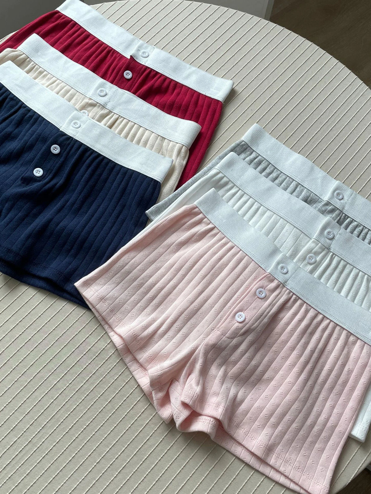 Shorts para mujer de algodón con ojales florales para verano, tres botones, patchwork, cintura elástica, pantalón corto recto, dulce y lindo, para casa, ropa interior