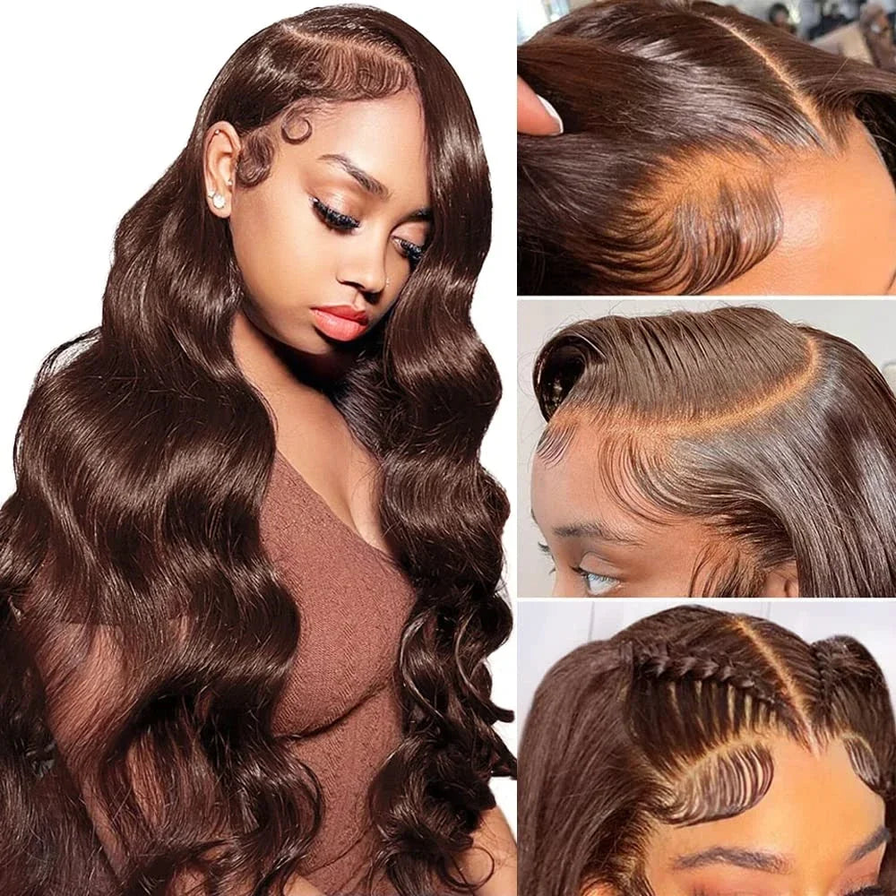 Brown Human Hair Bundles With Closure Colored Brazilian Body Wave 3/4 Bundles With HD Lace Frontal Closure Extensions For Women