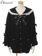 Sudadera japonesa Liz Mine masivamente producida con cuello marinero, lazo de cinta, estilo preppy dulce, Y2K, para mujer, otoño, bonita, oversize