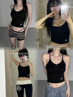 RE Mujer Venda Y2K Crop Tops Cordón Tirantes Tejido Camisola Linda Tank Crop Tops Sólidos Sexy Tops Para Mujer Verano