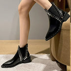 2025 Botines de Mujer Nuevos, Sexy, con Punta Fina, Estilo Punk, Decorados con Remaches, Botas de Caballero para Mujer, Botines Cortos Cálidos y a la Moda para Invierno