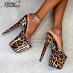 Leopard Print Peep Toe Clear Platform Sandals
