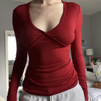 Camiseta retro grunge cottage de los 2000, punto acanalado de otoño, manga larga, corte entallado, estilo Y2K, hada, años 90, vintage, cuello de pico, crop tops para mujer