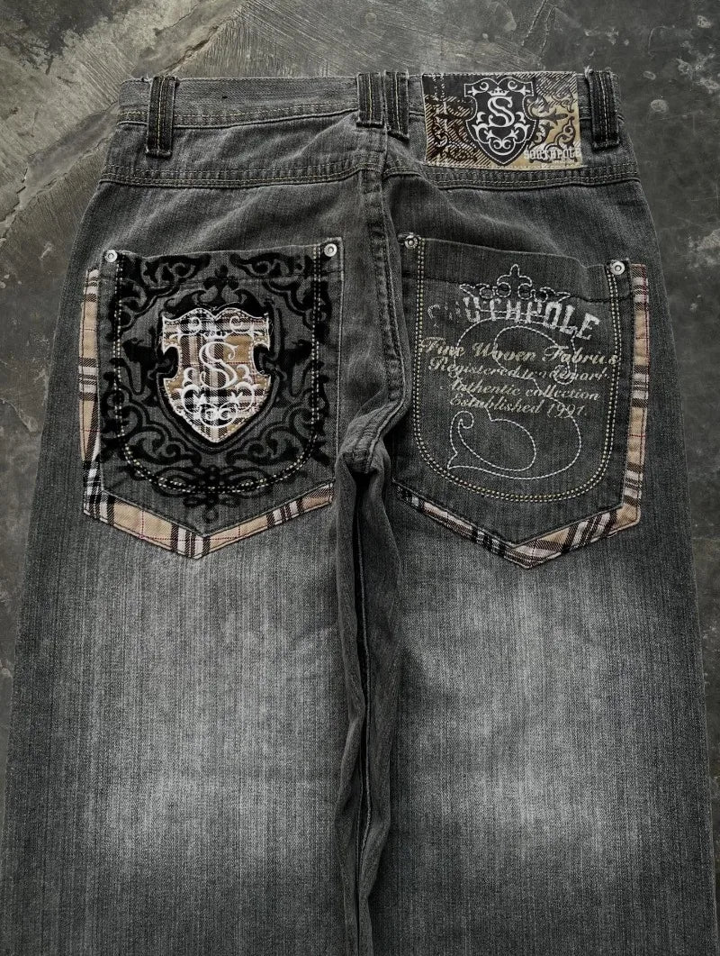 Jeans Anchos Estilo Gótico 2K Oversize Unisex Moda Japonesa High Street Vintage Pantalones Anchos Harajuku Hip-Hop Urbanos de Trabajo