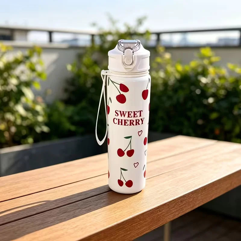 750ML Cute Strawberry Cherry Flower Bowknot Printed Tumbler