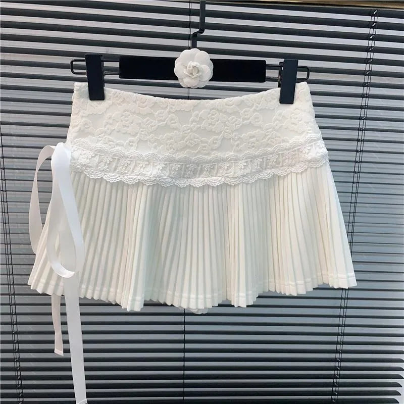 Neploe 2026 Verano Nueva Falda Rosa para Mujer Y2k Cintura Alta Lazo Cordón Faldas Moda Versátil Fruncido Línea A Faldas Mujer
