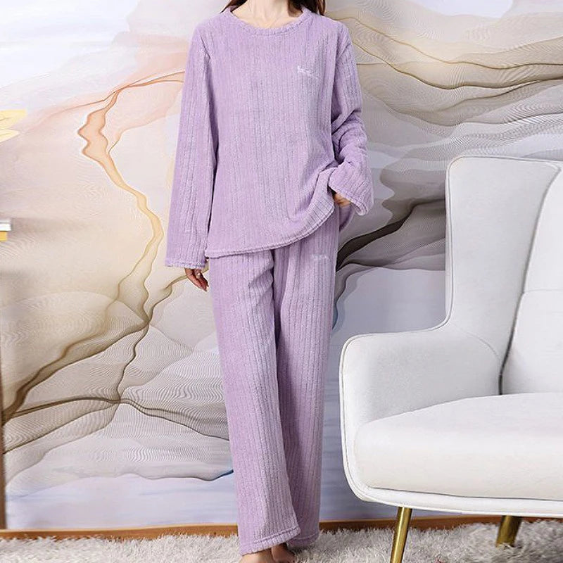 O-Neck Pullover Top + Plaid Loose Elastic Waist Pants Set