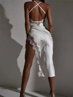 Lace Backless Bodycon Stain Straps Midi Dress