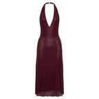 Halter Open-Back V-Neck Sequins Dress
