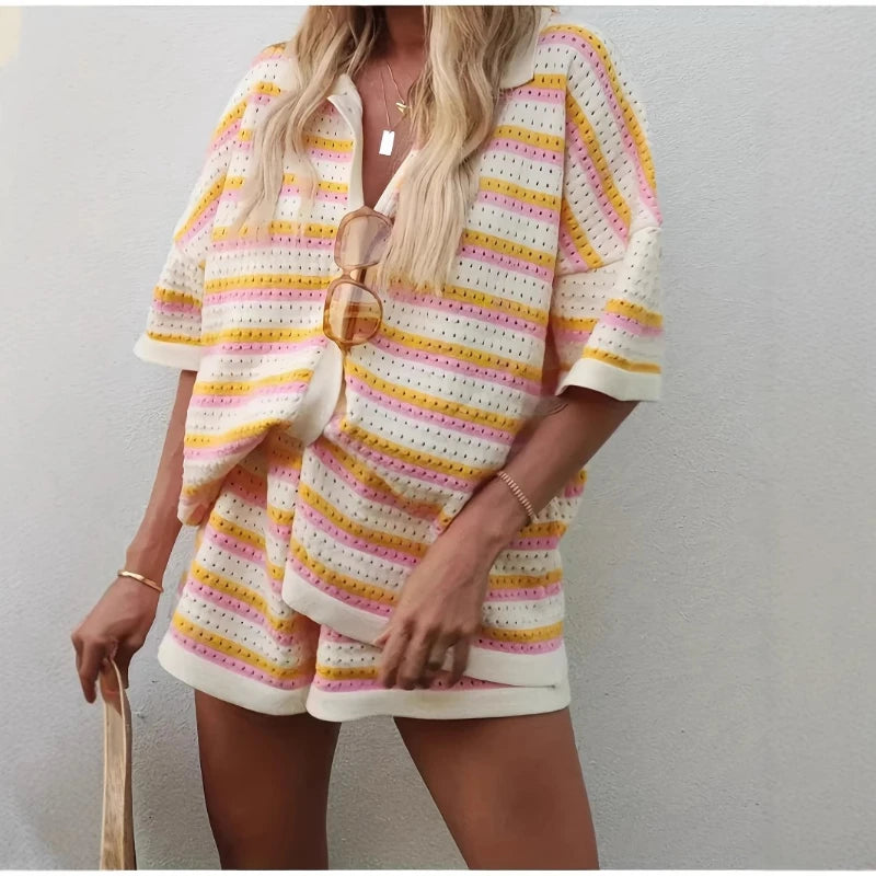 Hollow Striped Knitted 2 Pieces Set