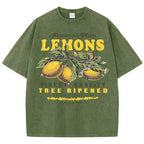 Premium Fresh Lemons Fruit Print Washed T-Shirt