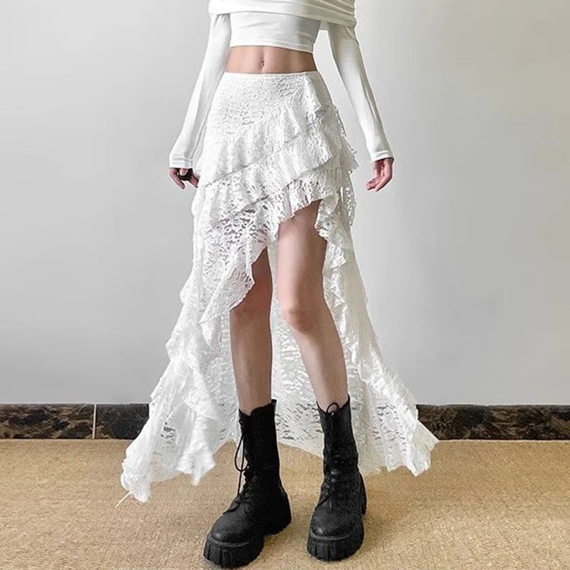 Lace Irregular Long Skirt