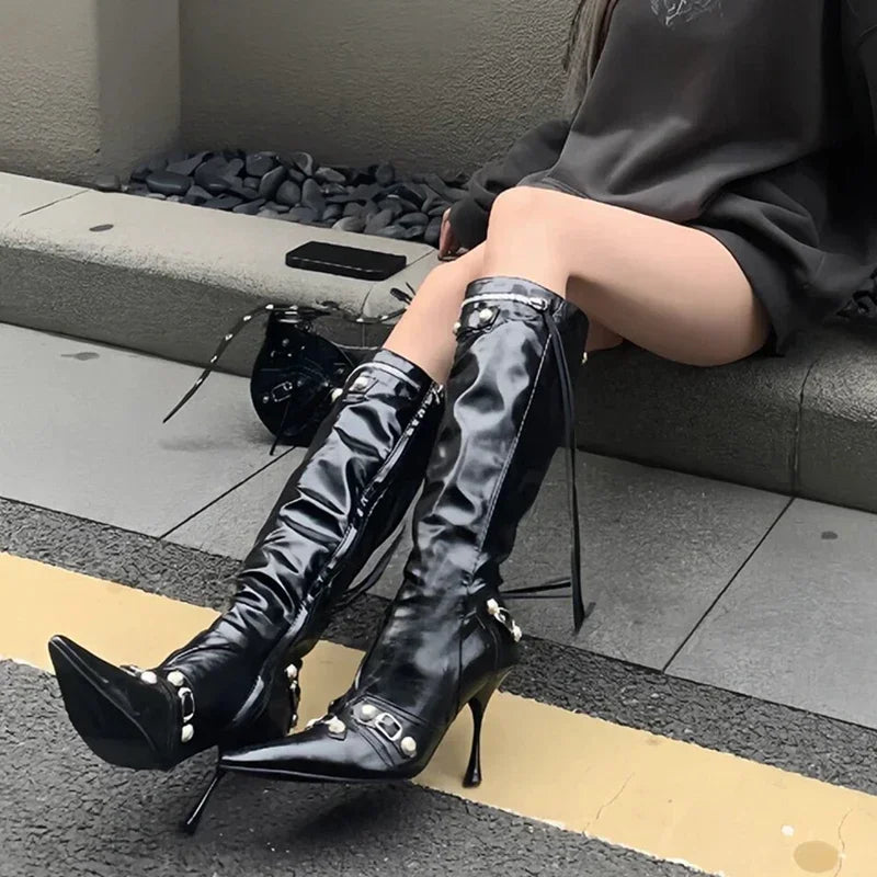 Tassels Side Zippers Pointed Toe Long Booties