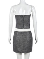 Top corto con escote de pico cruzado y botones + Conjunto de minifalda con abertura