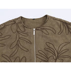 Chaqueta Bomber de Piel Sintética con Bordados para Mujer Suninheart 2025, de Manga Larga, Cuello Redondo, Holgada, Abrigo Corto de Otoño e Invierno