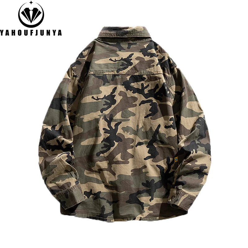 Long Sleeve Camouflage Cargo Casual Lapel Blouse
