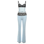 Lace Patchwork Leopard Print Sheer Mesh 2 Piece Set