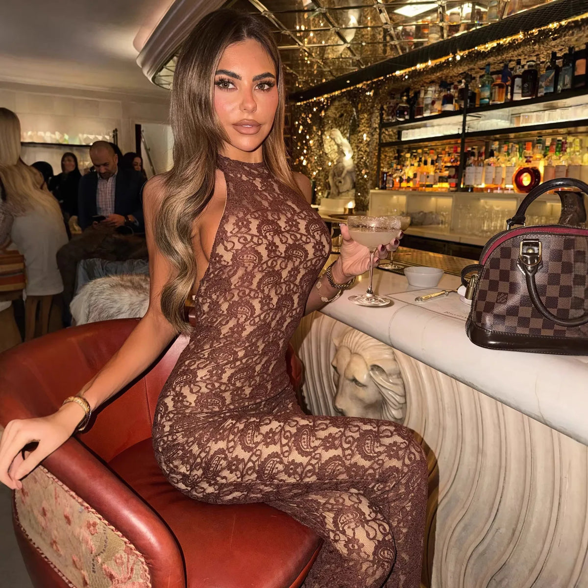 Lace Seven-Point Long Pants Bodycon Romper