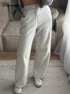 Pantalones de chándal grises para mujer, otoño, cintura alta, joggers, pantalones rectos, pantalones deportivos largos de mujer negros, otoño, pierna ancha
