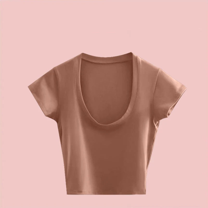 Low-Cut U-Neck Crop Tee