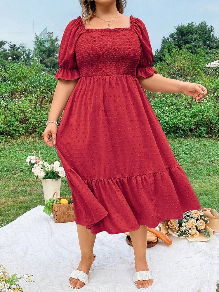 Back-Tie Puff Sleeve Midi Dress