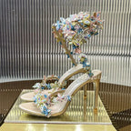 Crystal Flower Thin High-Heeled Sandals