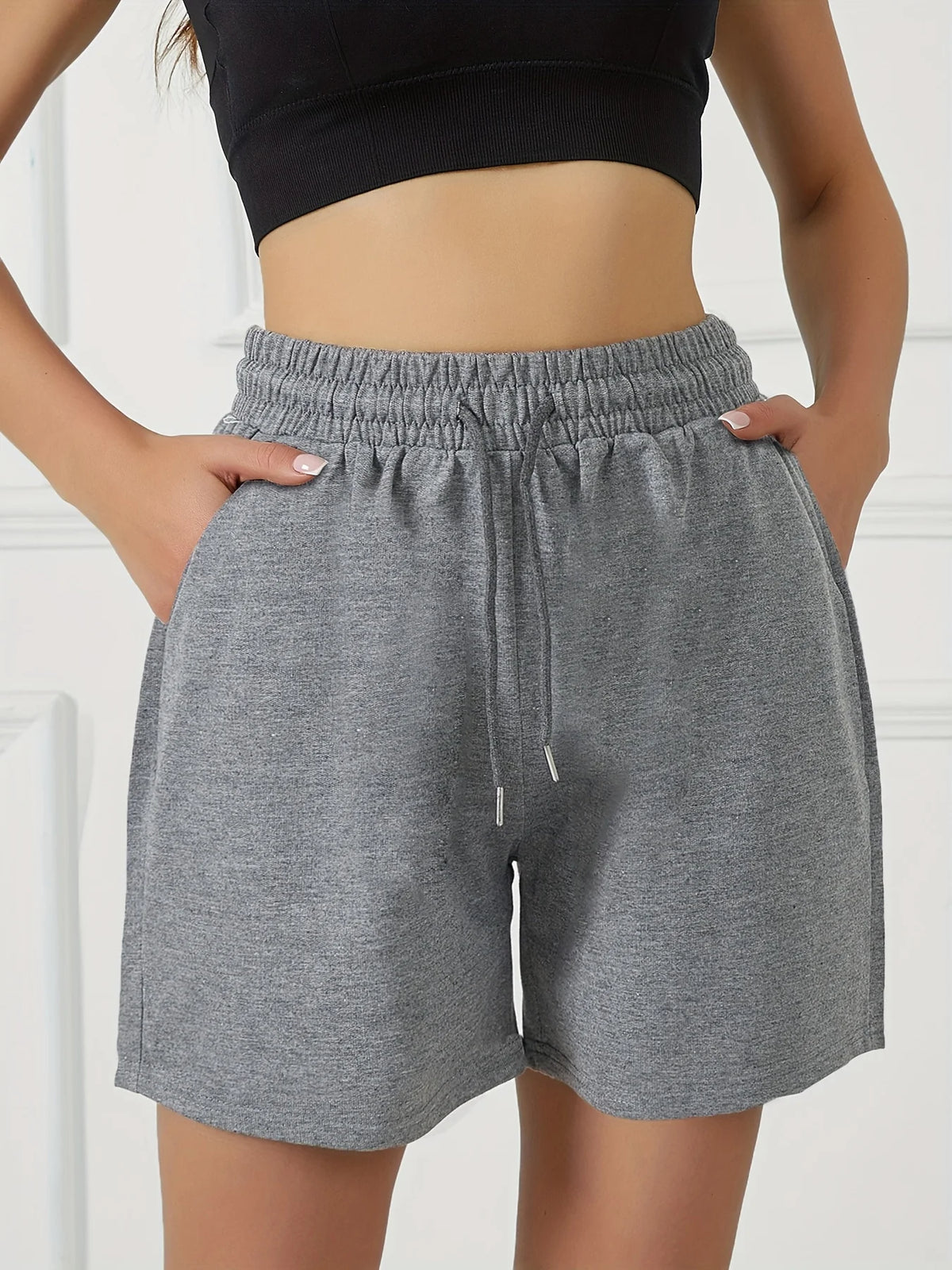High-Waisted Elastic Waistband Loose-Fit Wide-Leg Casual Shorts