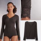 Long Sleeve Lace Trim T-Shirt