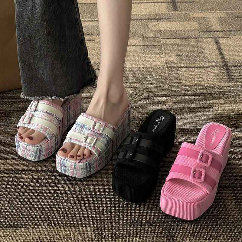 Square Head Platform Slippers
