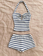 Conjunto de dos piezas de top halter y shorts de punto texturizado