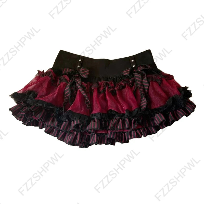 Falda mini de mujer Lolita Gótico Emo Estética Sexy Delgada Elegante con Lazo Estilo Jerky Capas Escalonadas Faldas Harajuku Lindas Modernas Gyaru