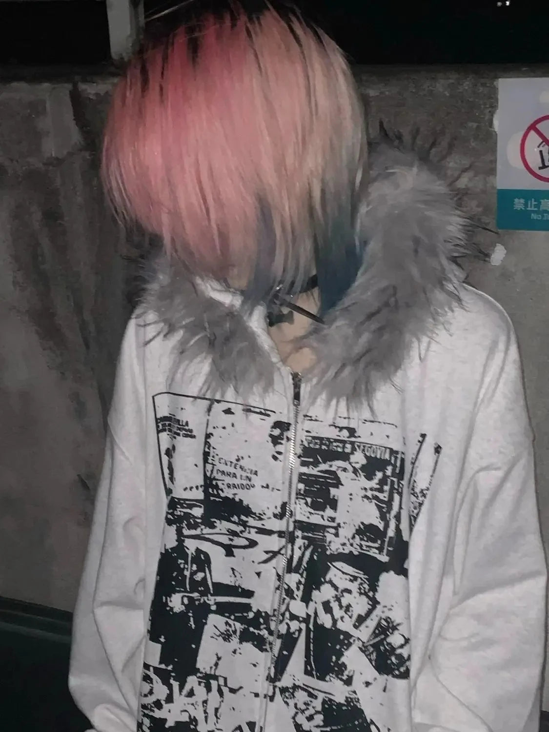 Faux Fur Print Jacket with Hood