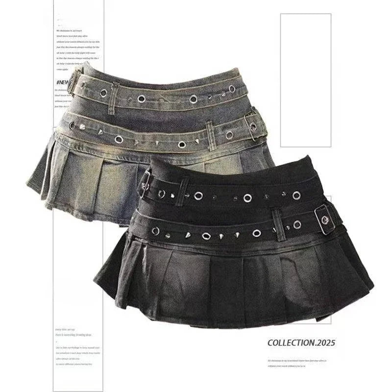 Riveted Belt Denim Skirt