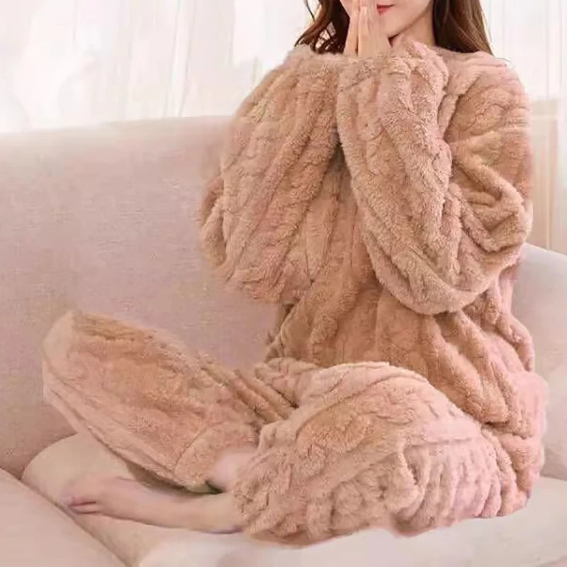 O-Neck Pullover Top + Plaid Loose Elastic Waist Pants Set