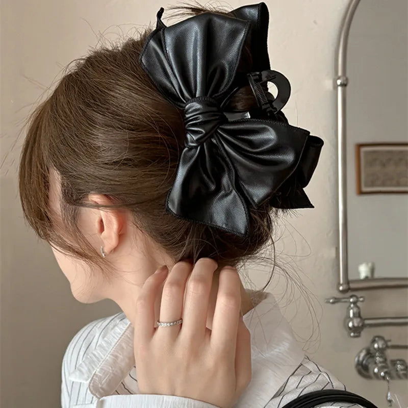 Vintage PU Bow Hair Claw Clip