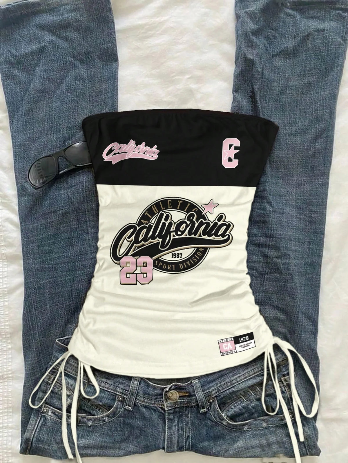 Top corto, top sin mangas con cordón ajustable en la parte delantera y diseño recortado para mujer, top veraniego con estampado deportivo y tirantes finos para un look moderno de resort
