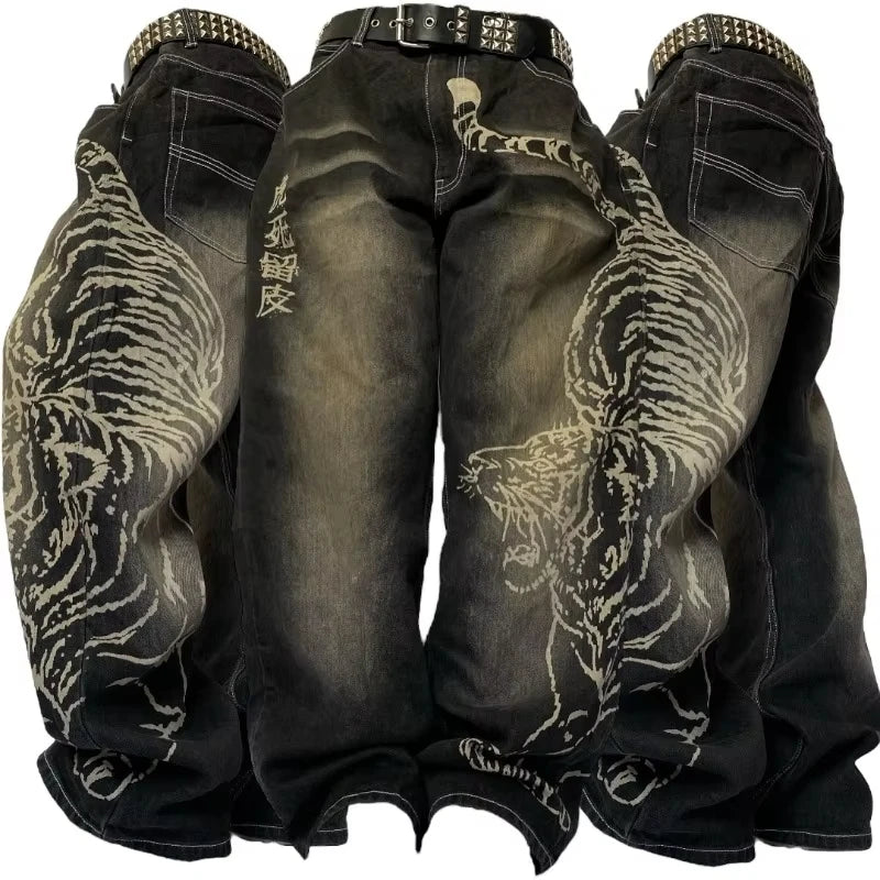 Jeans Anchos Estilo Gótico 2K Oversize Unisex Moda Japonesa High Street Vintage Pantalones Anchos Harajuku Hip-Hop Urbanos de Trabajo