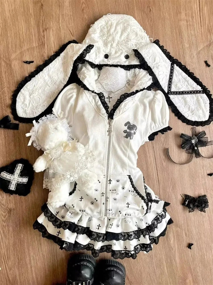 Bow Top + Lace Pleated Skirt