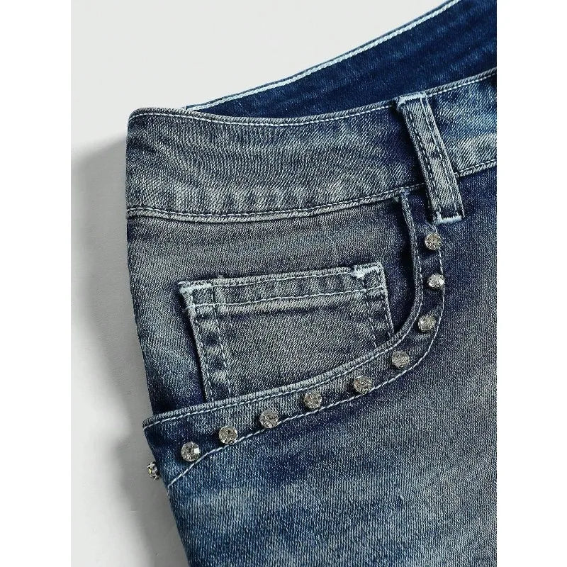 Pantalones cortos vaqueros azules para mujer, estilo Y2K, Harajuku, vintage americano, talle alto, estilo Jorts, jeans casuales de los años 2000, bordados, ropa sexy de verano