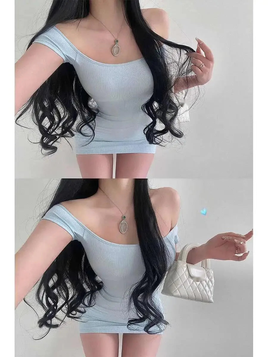 Puro Deseo Chica Picante Sexy Hombro Descubierto Aspecto Ajustado Cintura Estrecha Top Sin Mangas Dulce Mini Vestido Mujer Coreana Novedades 2025 AYT8
