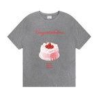 [RE-CON] Camiseta informal de manga corta con estampado de pastel de crema de cereza dulce y linda, versión coreana, 100% algodón