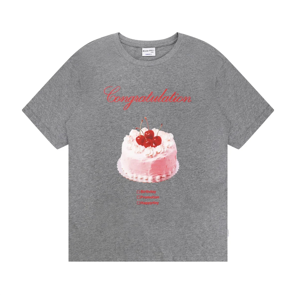 [RE-CON] Camiseta informal de manga corta con estampado de pastel de crema de cereza dulce y linda, versión coreana, 100% algodón