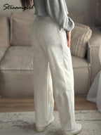 Pantalones de chándal grises para mujer, otoño, cintura alta, joggers, pantalones rectos, pantalones deportivos largos de mujer negros, otoño, pierna ancha